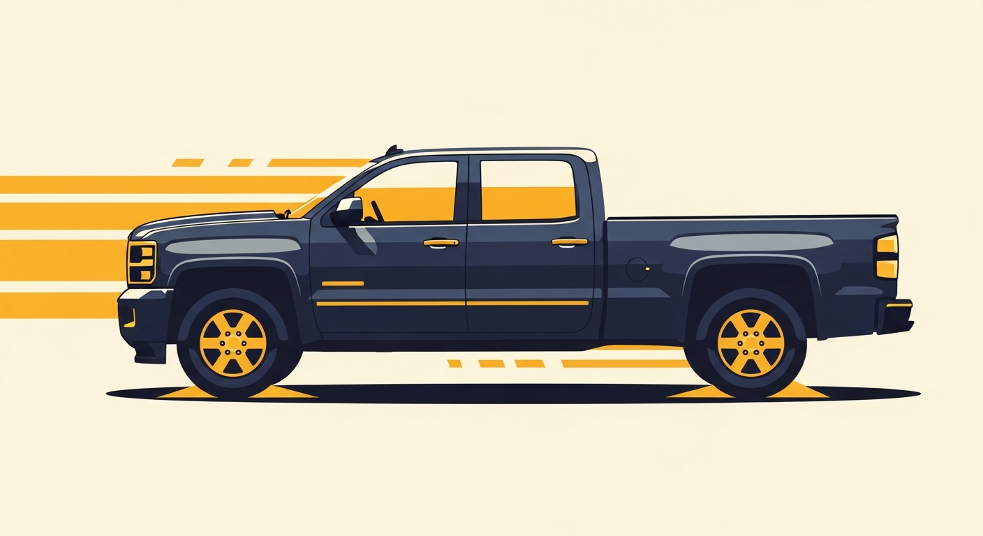 Editorial silhouette of a full-size pickup — the GM subsection of the California lemon-law guide