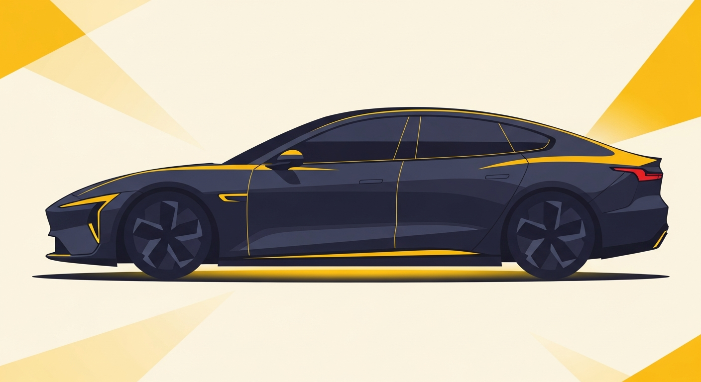 Editorial silhouette of a modern electric sedan — the Tesla subsection of the California lemon-law guide