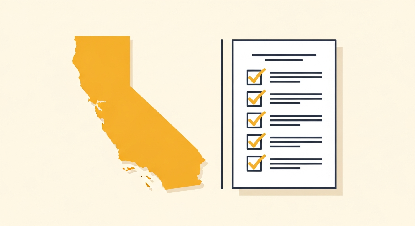 Editorial illustration of California and a qualification checklist